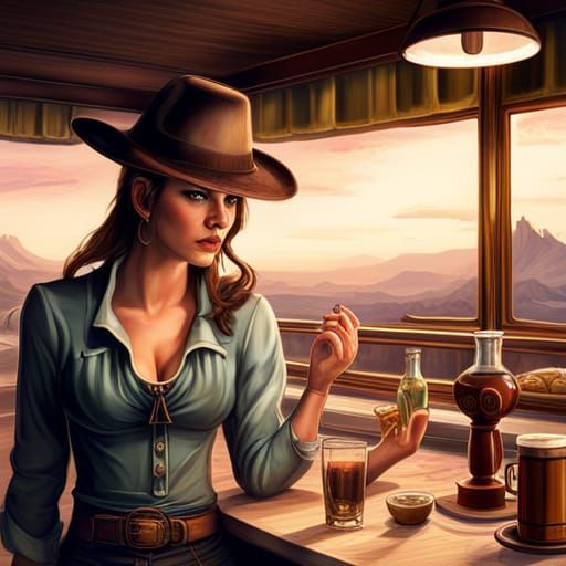 Handsome Cowboy and Attractive Cowgirl in Western Bar