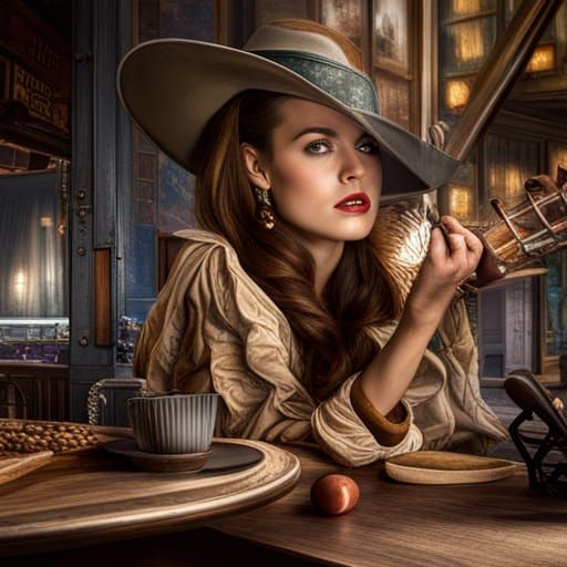 Western Cowboy and Cowgirl in Elaborate Bar Scene