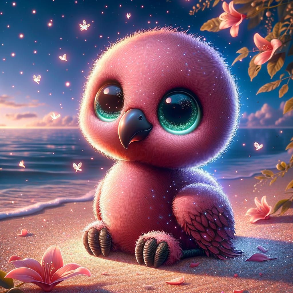 Joyful Flamingo on a Sparkling Beach