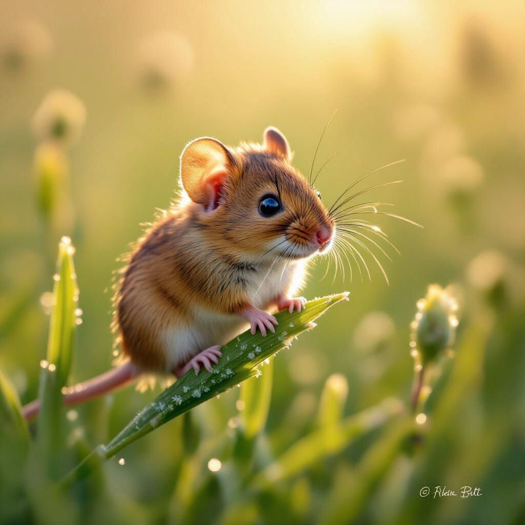 Curious Field Mouse in Golden Hour Meadow