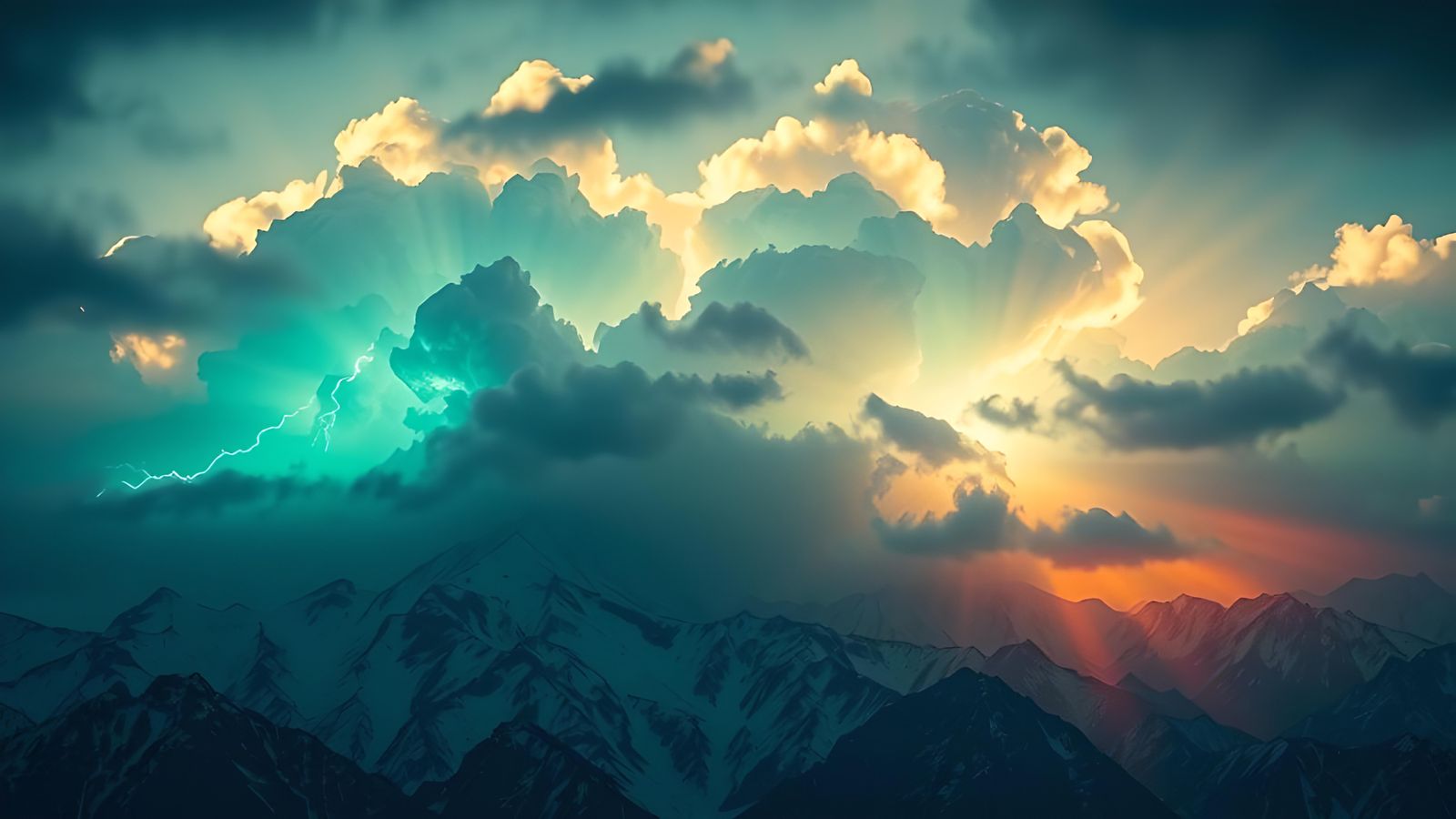 Neon Lightning Storm Over Alien Mountain