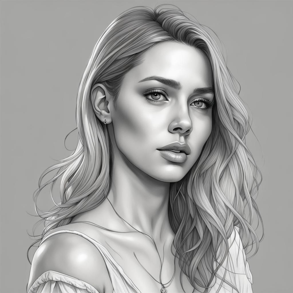 Realistic Portrait of a Beautiful Woman in Black and White