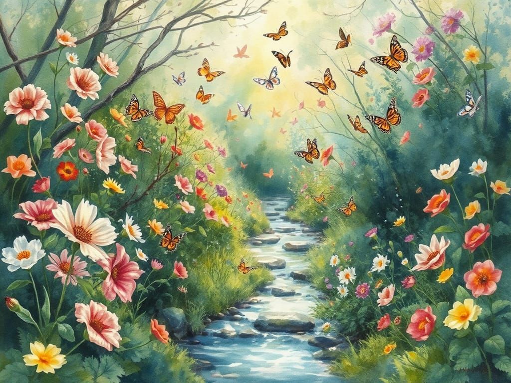 Ethereal Spring Garden in Expressive Watercolour