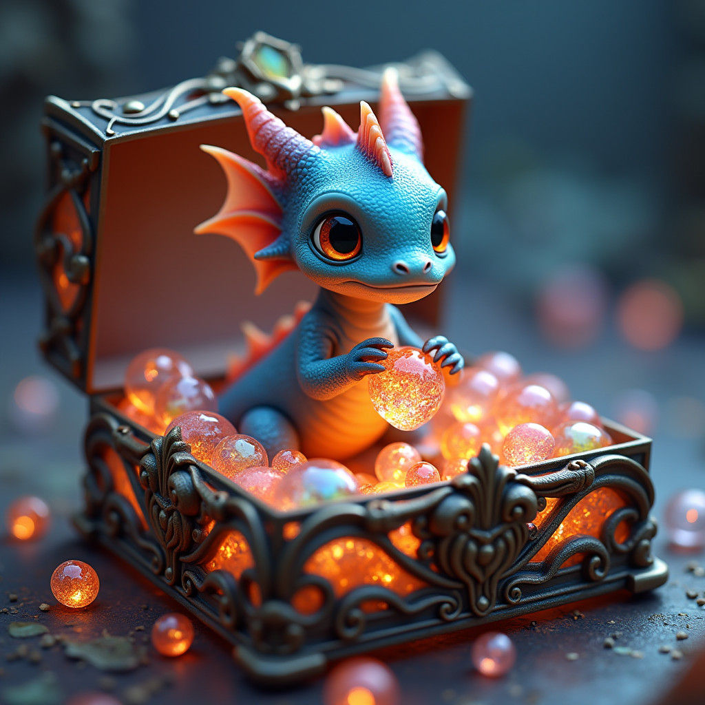 Iridescent Baby Dragon with Glass Jewelry