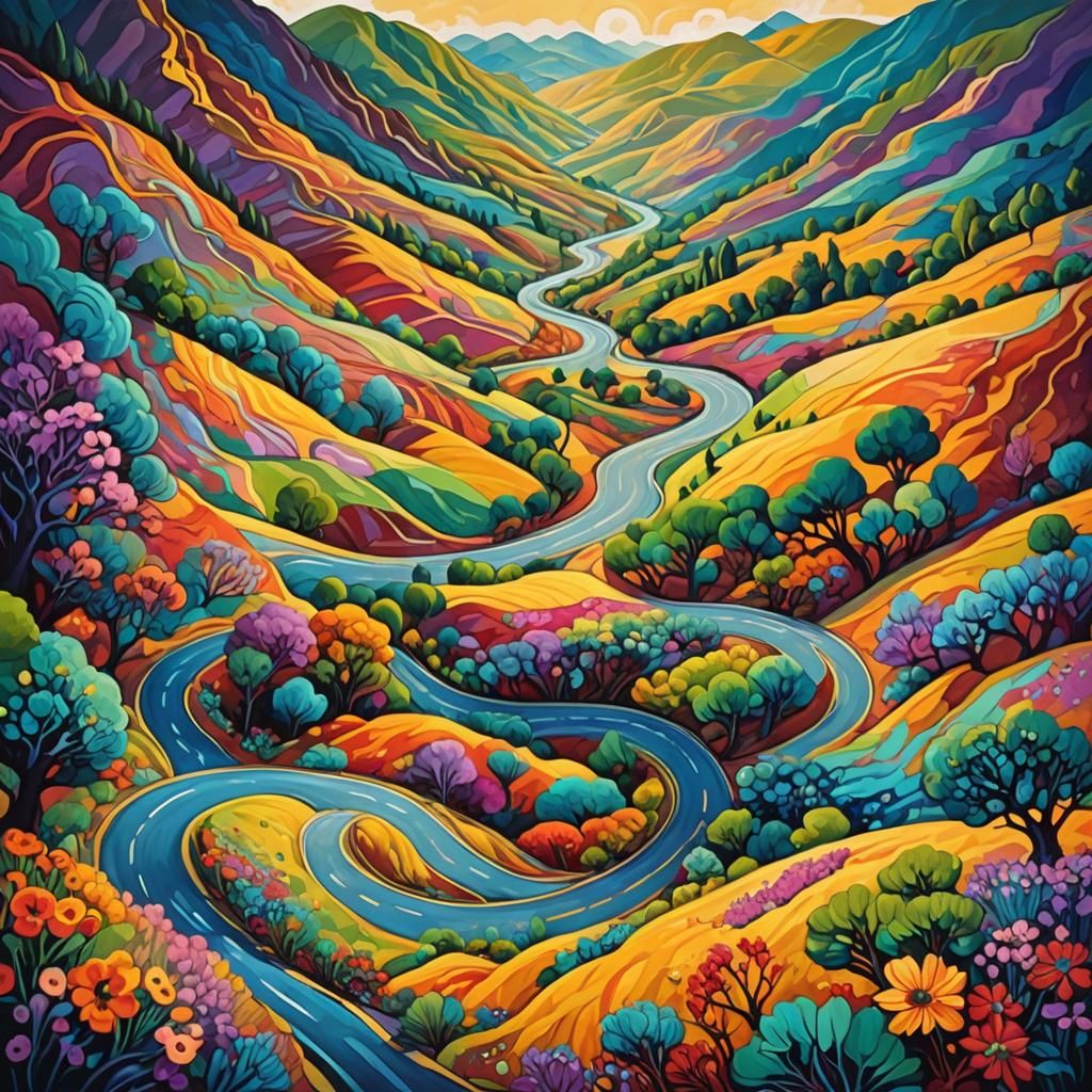 Surreal Landscape: Winding Road Through Dreamlike Body in Fa...