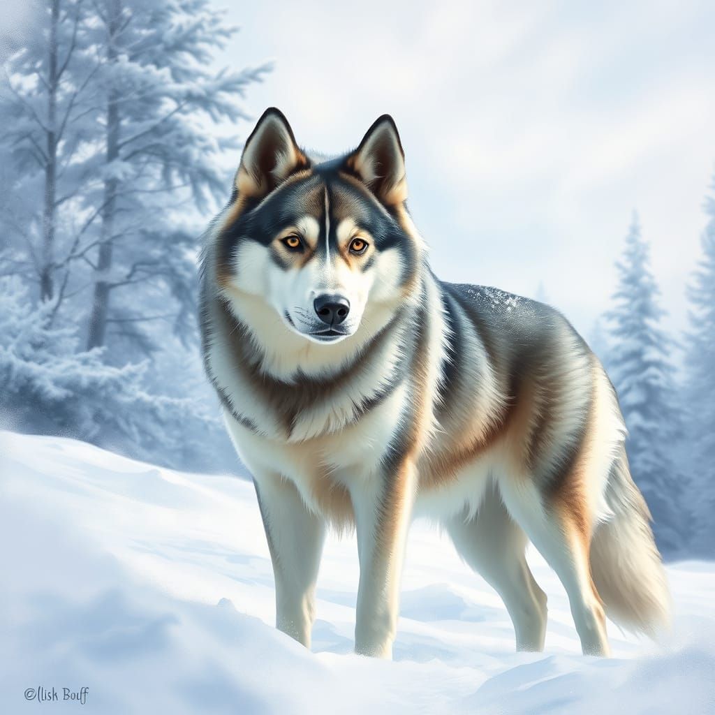 Majestic Husky in Snowy Wilderness