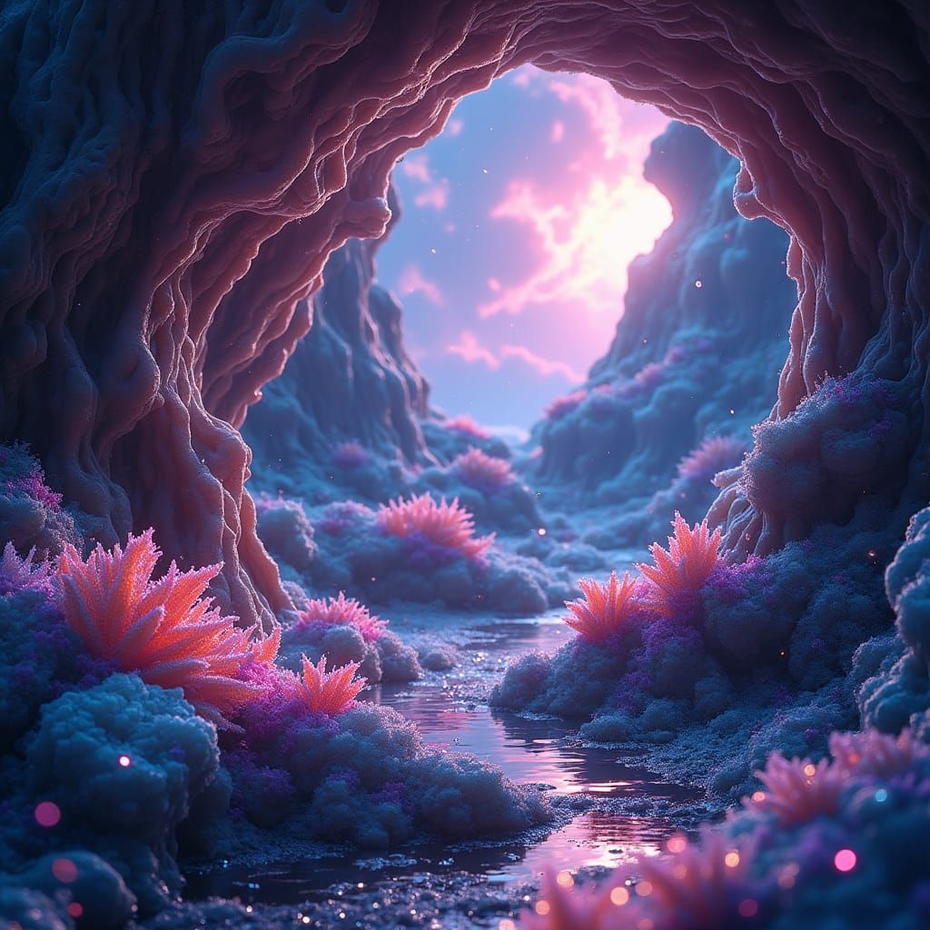Bejewelled Glow Worm Cave in Hyperrealistic Splash Art
