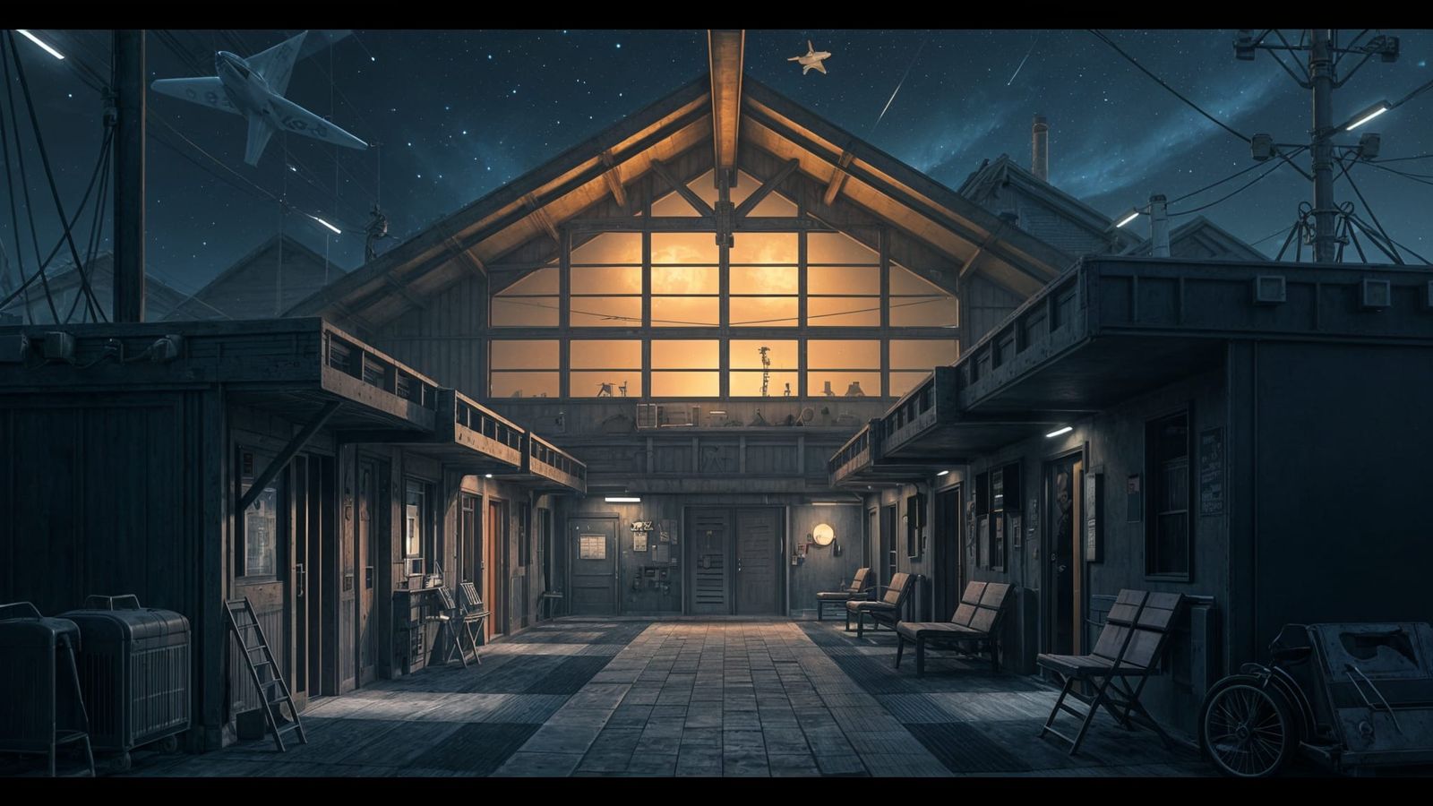 Cozy Military Barracks at Night in 3D Anime Style