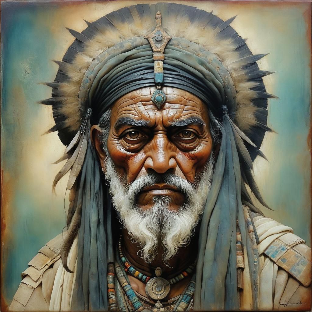 Encaustic Tribal Portrait of Malevolent Figure