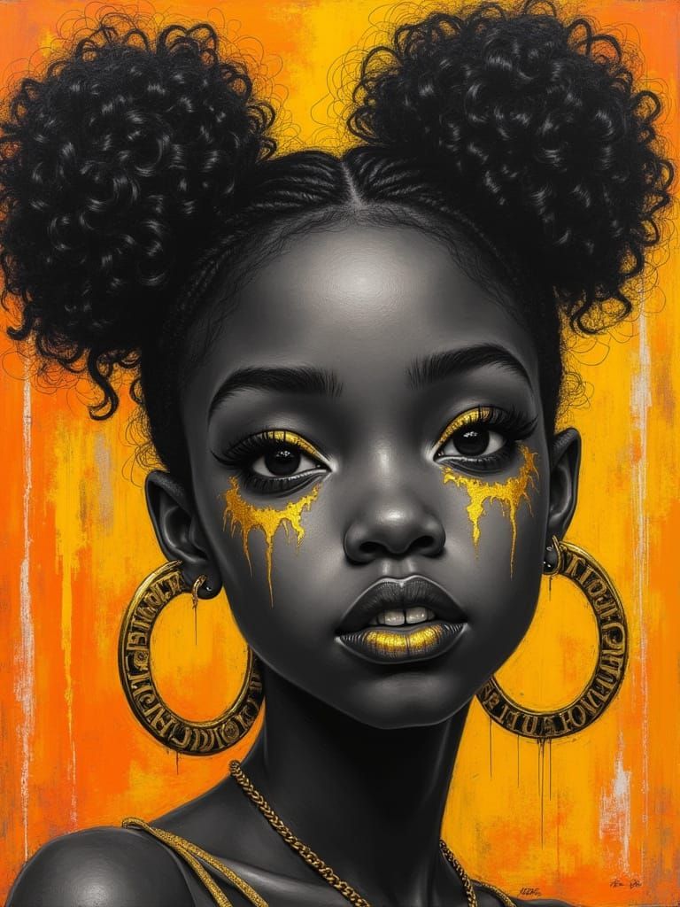 Urban Charcoal Portrait with Gold Accents