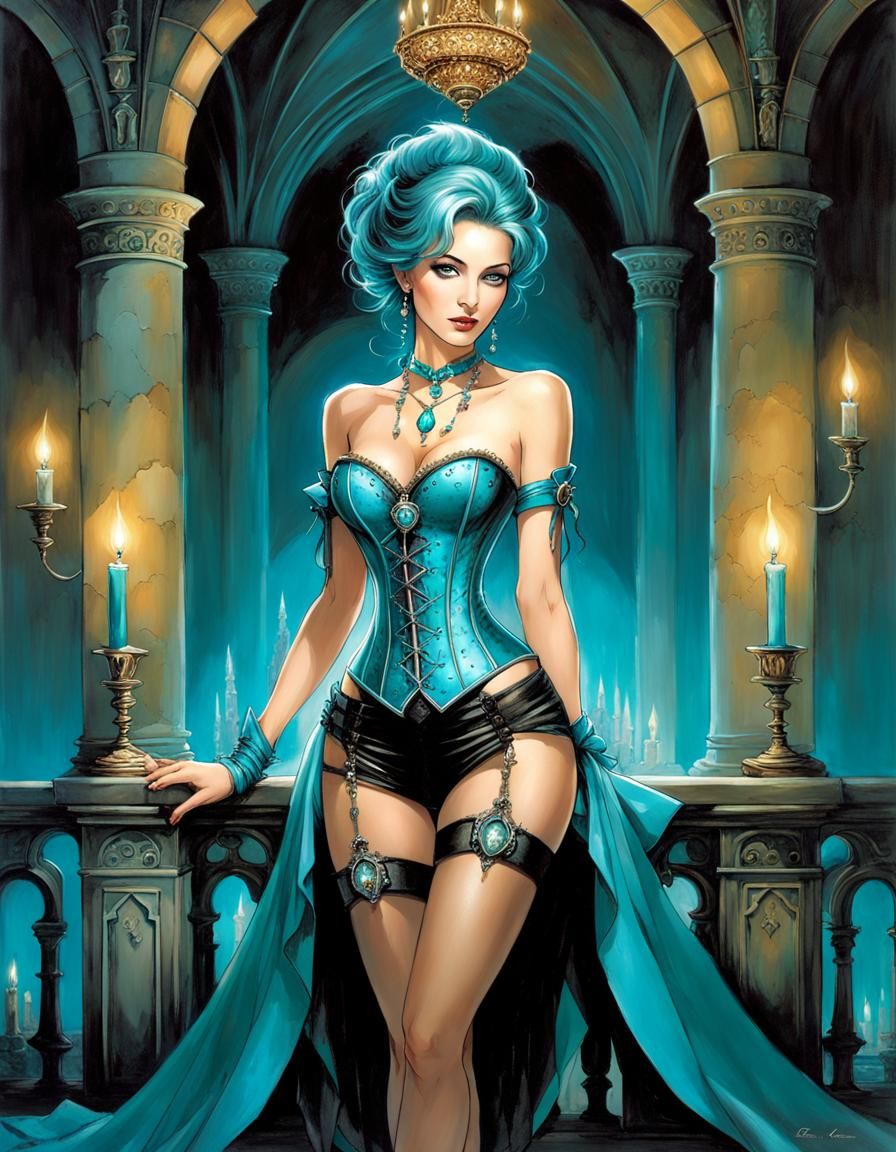 Turquoise Enchantress in Candlelight, Portrait Art