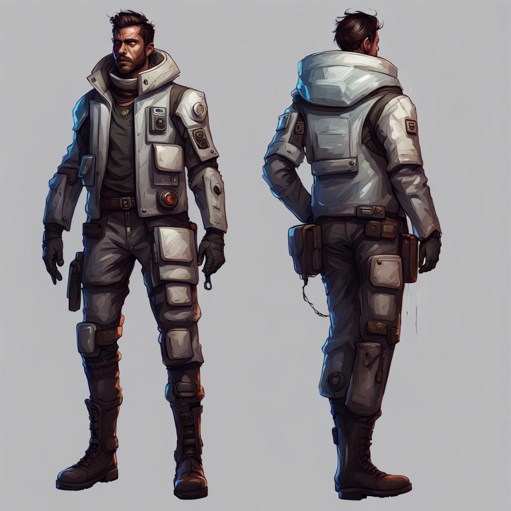 Sci-Fi Rogue Trader Character Art in Cyberpunk Style