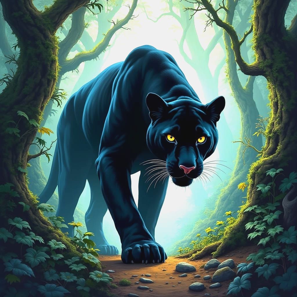 Black Panther in Dynamic Comic Book Style