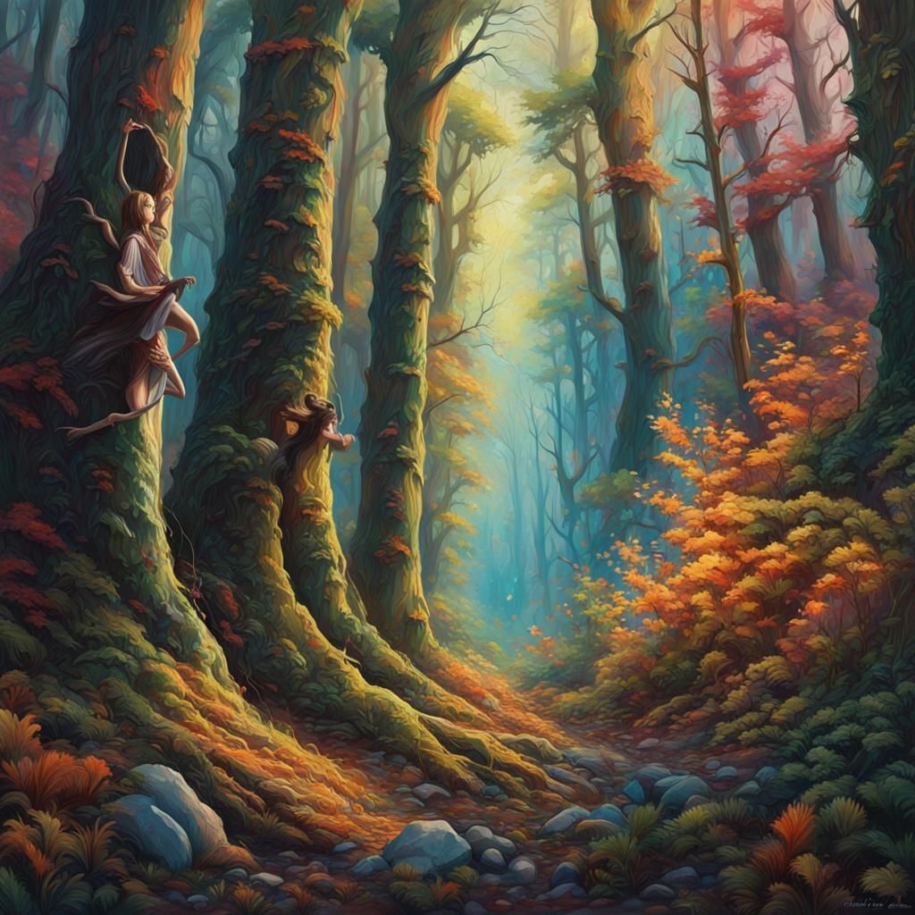 Hyperrealistic Forest with Hidden Images and Creatures