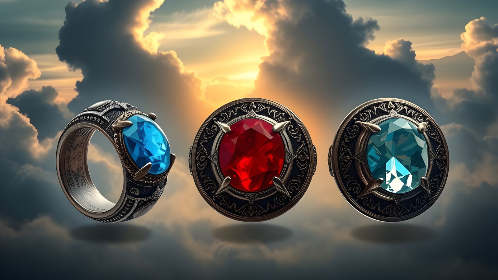 Ethereal Rings of Power in a Moody, Cloudy Sky