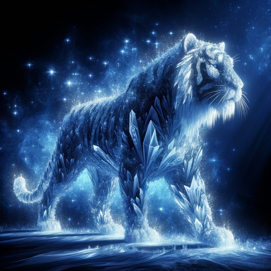 Majestic Ice Tiger in Mysterious Darkness