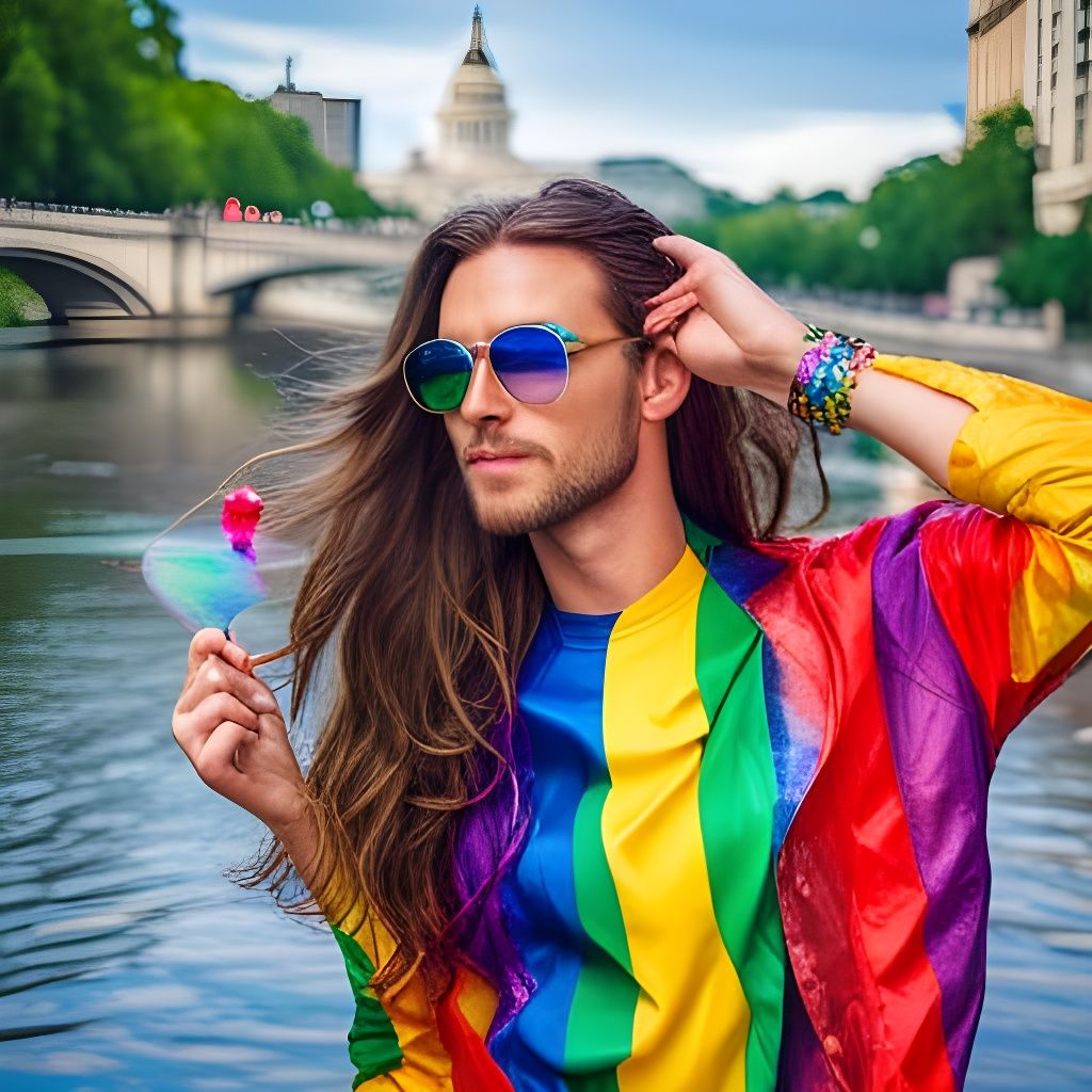 Rainbow Pride March as Watercolor Painting