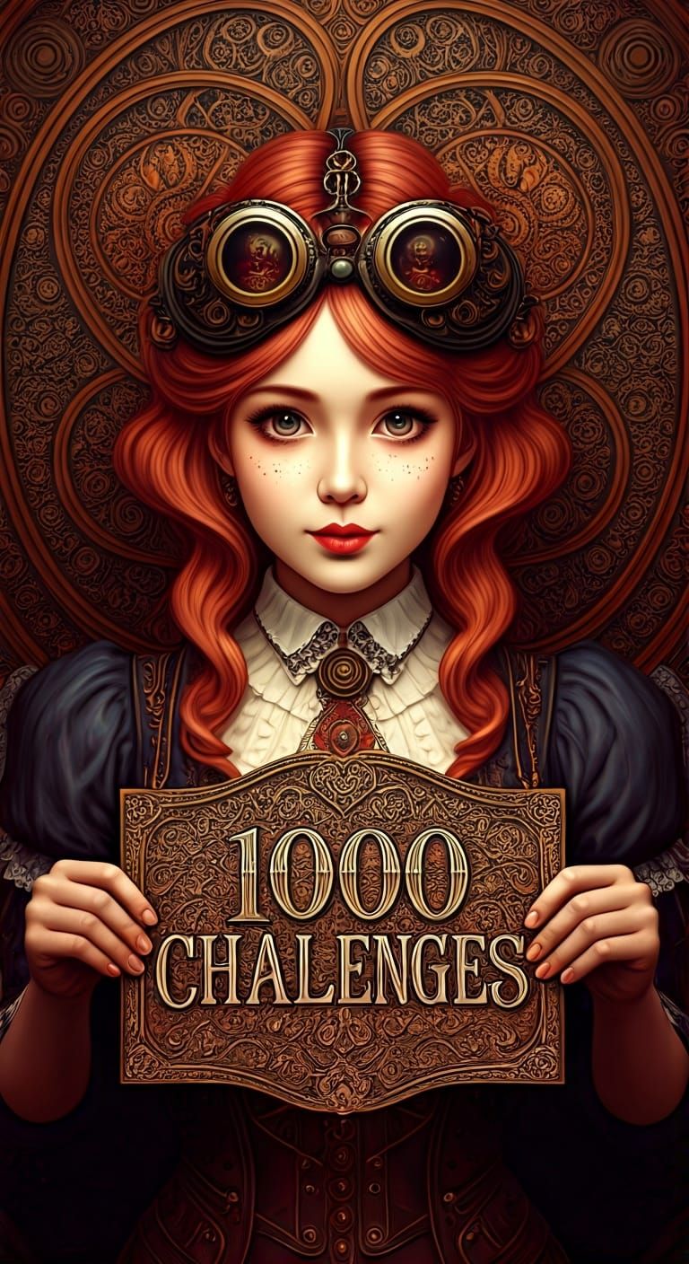 Steampunk Gyaru Lady with Surreal Geometric Sign