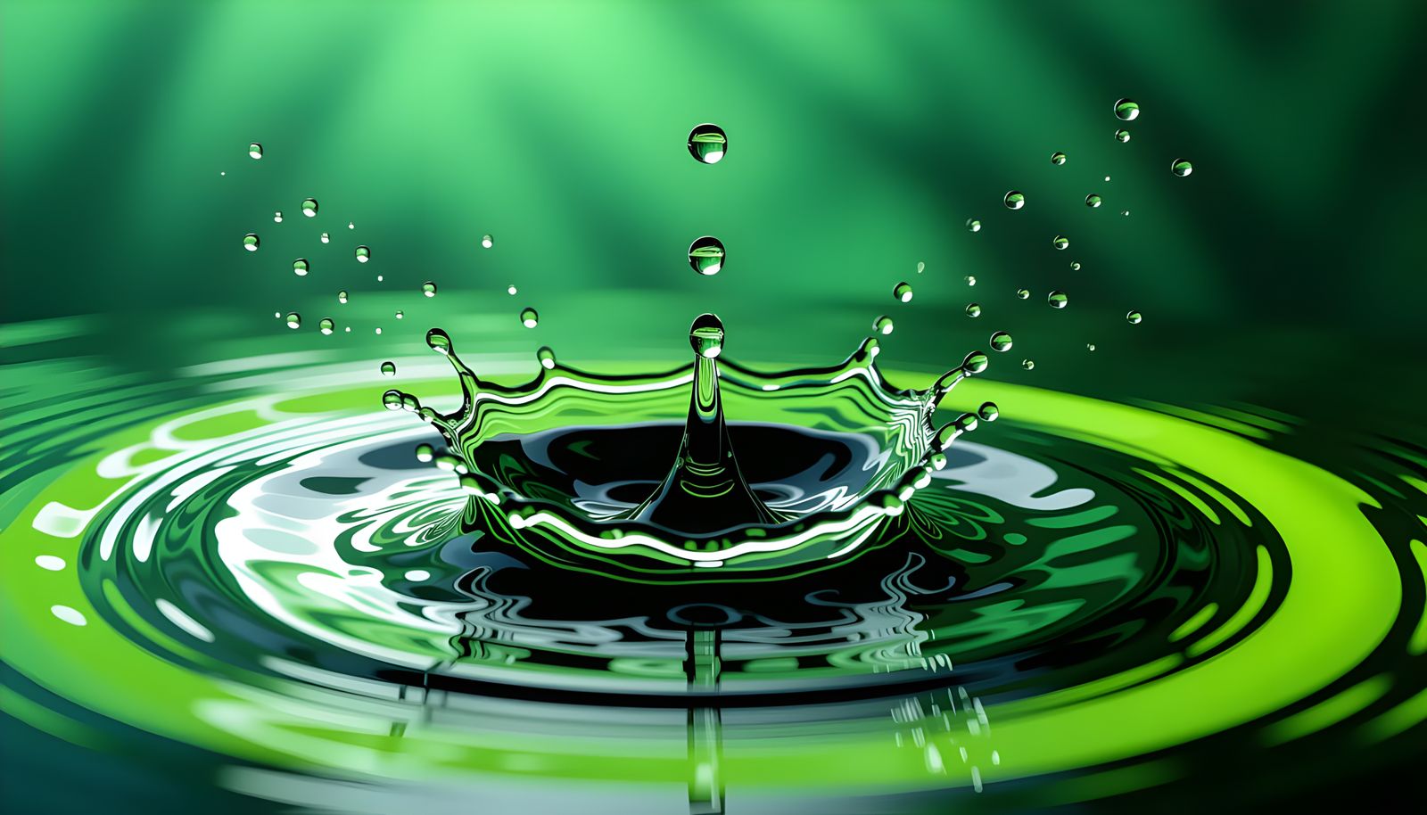 Artistic Water Droplet Splash with Green Ring
