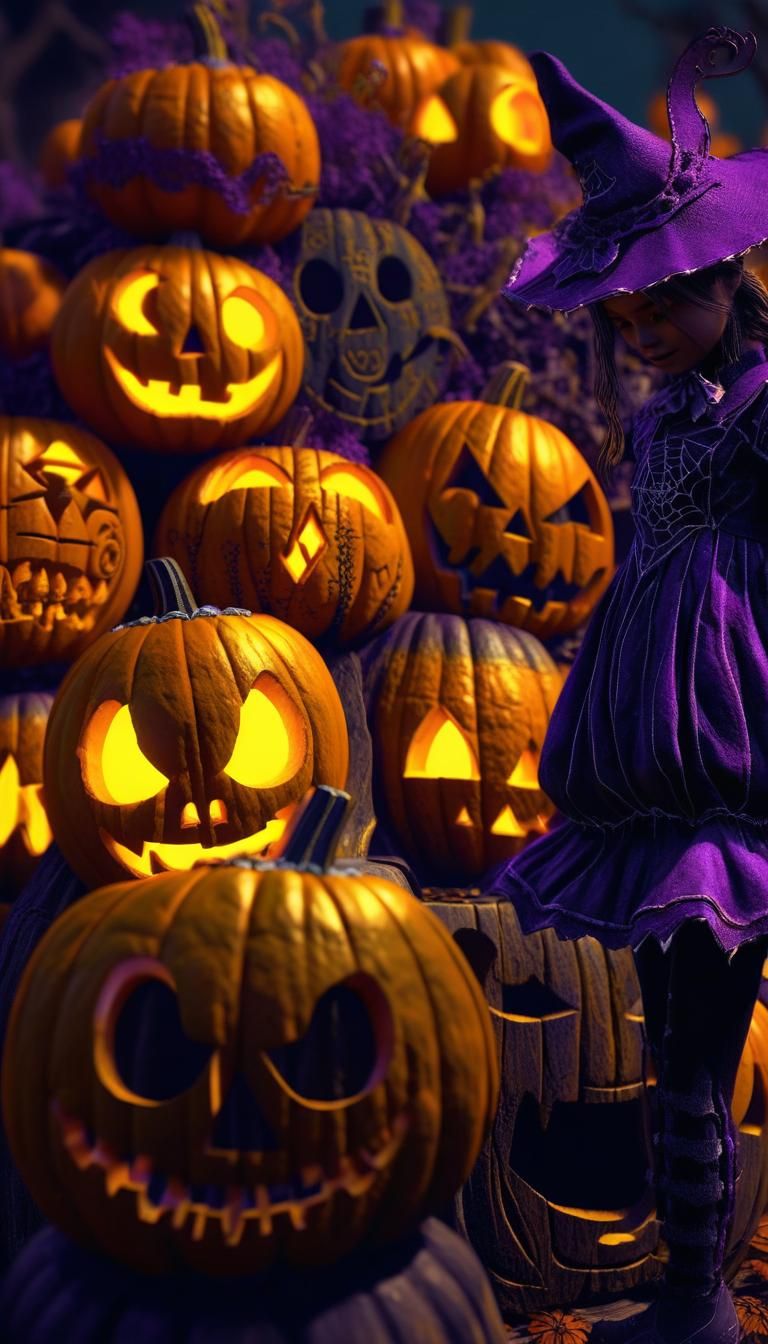 Girl with Halloween Costume in Dark Fantasy Style