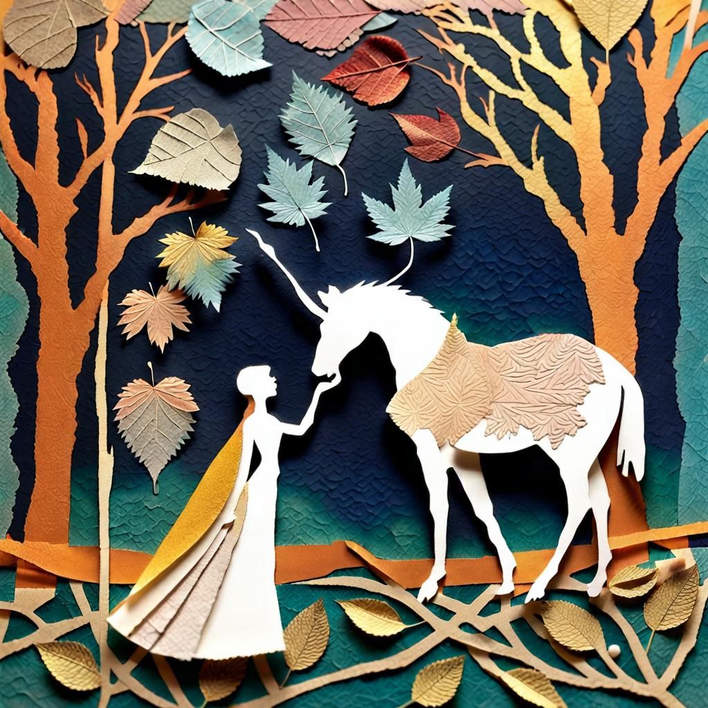 Elegant Collage of Pressed Leaves and Papers