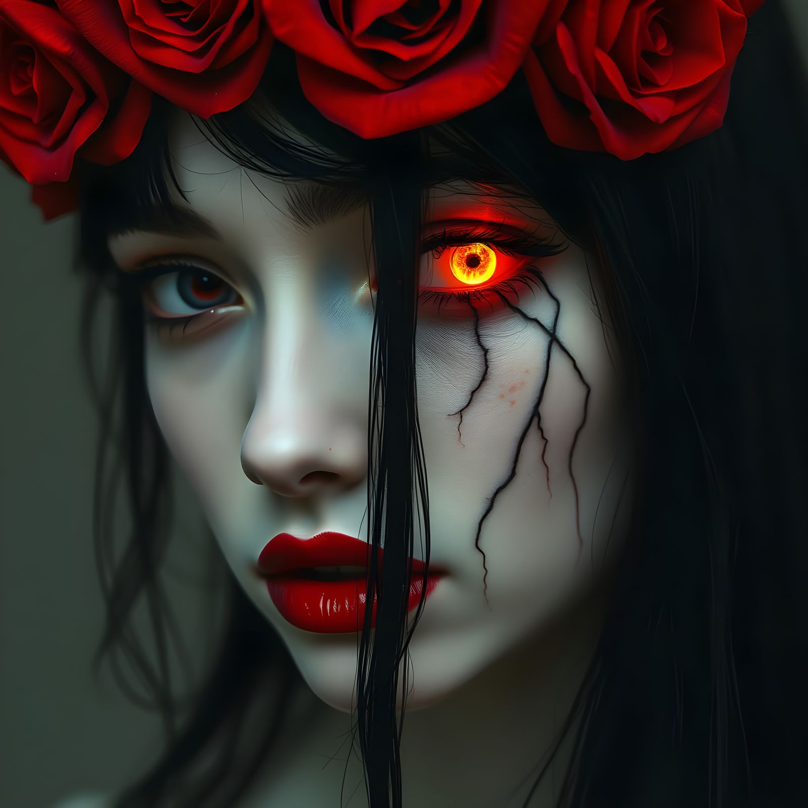Ember Crowned Woman: Dark Pop Surrealism Portrait