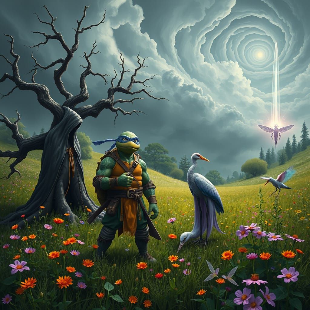Ninja Turtle Meets Lilac Baron in Enchanted Meadow