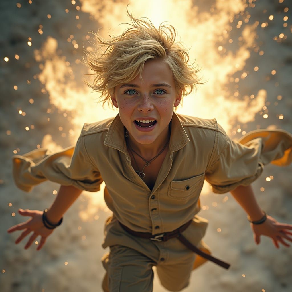 Young Man Blasted by Energy: Fantasy Concept Art