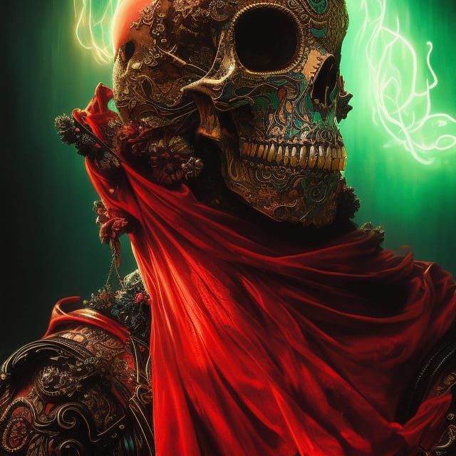 Ornate Death Portrait in Neon Bioluminescent Style