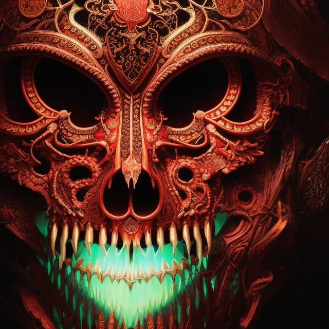 Neon Bioluminescent Death Portrait in VRay Style