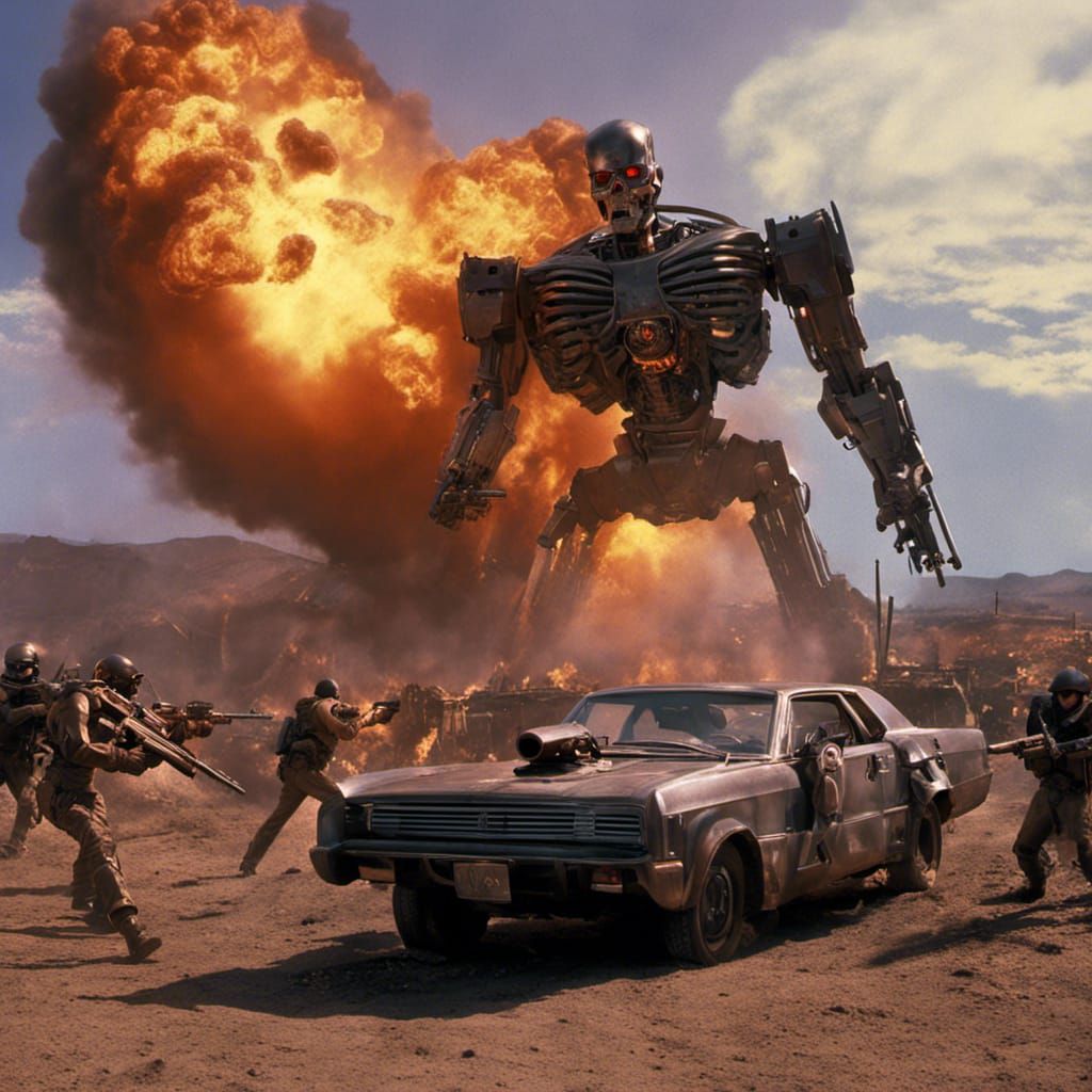 Hyperrealistic Terminator Robot in Explosive Scene