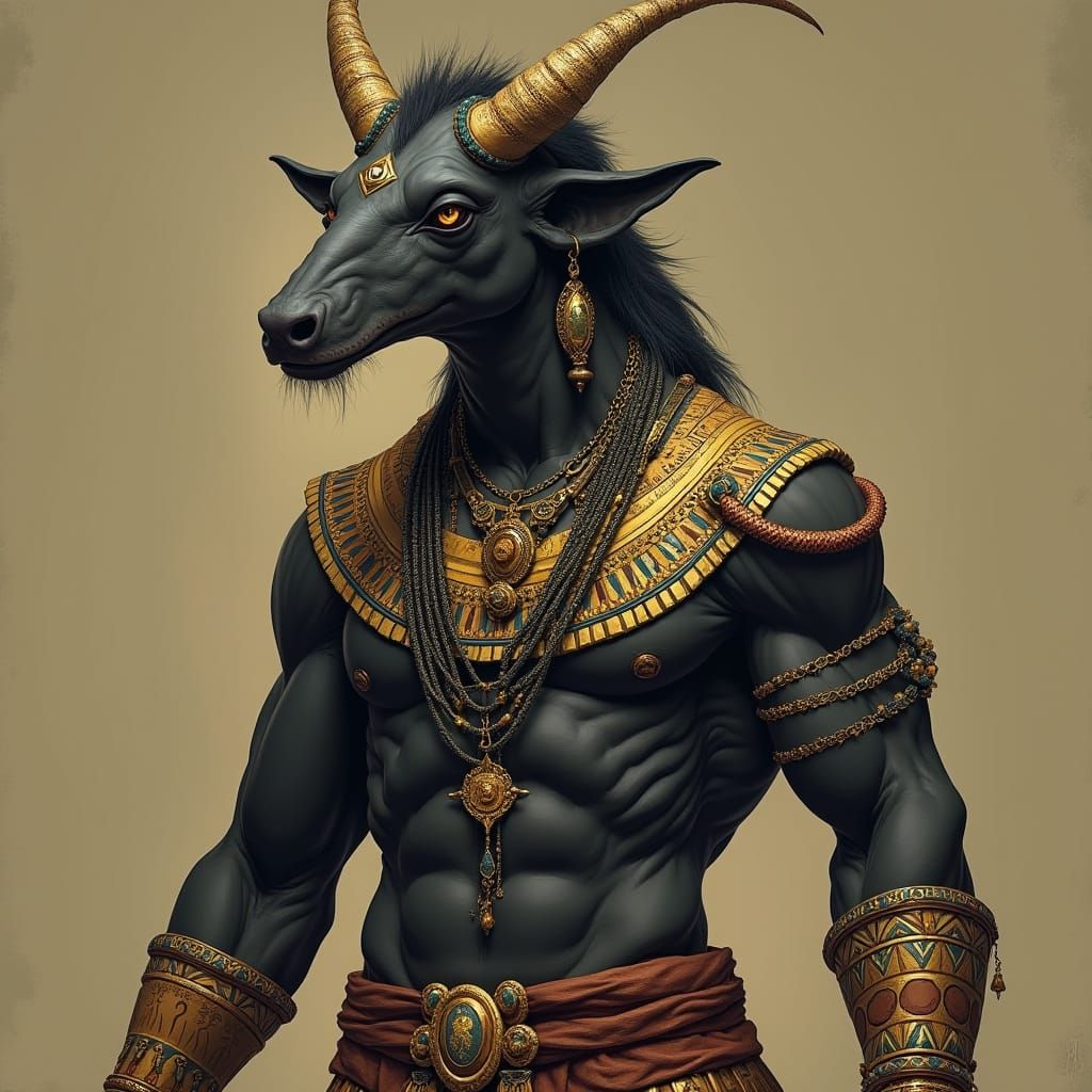 Egyptian Aardvark-Saluki Man with Horns, Concept Art