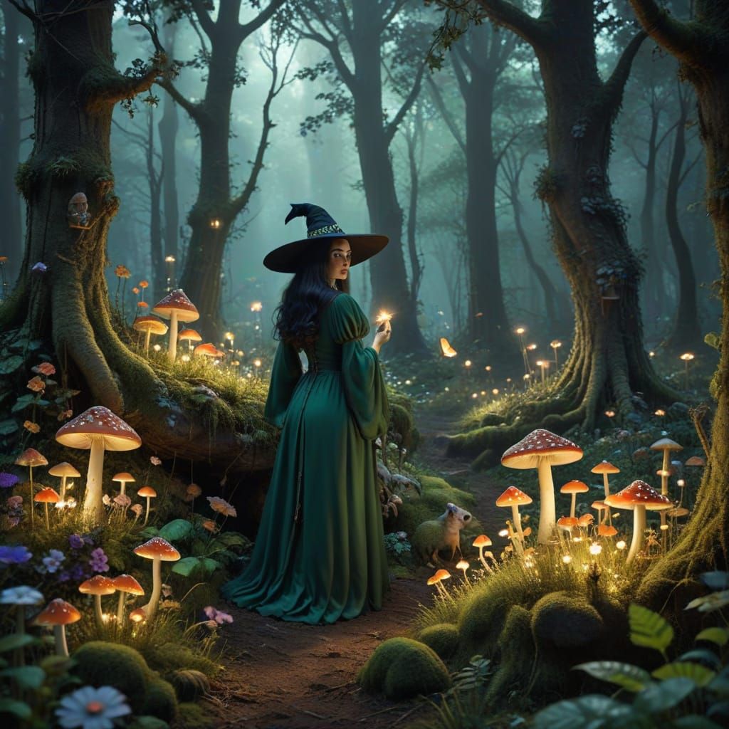 Enchanting Forest Witch with Animal Companions