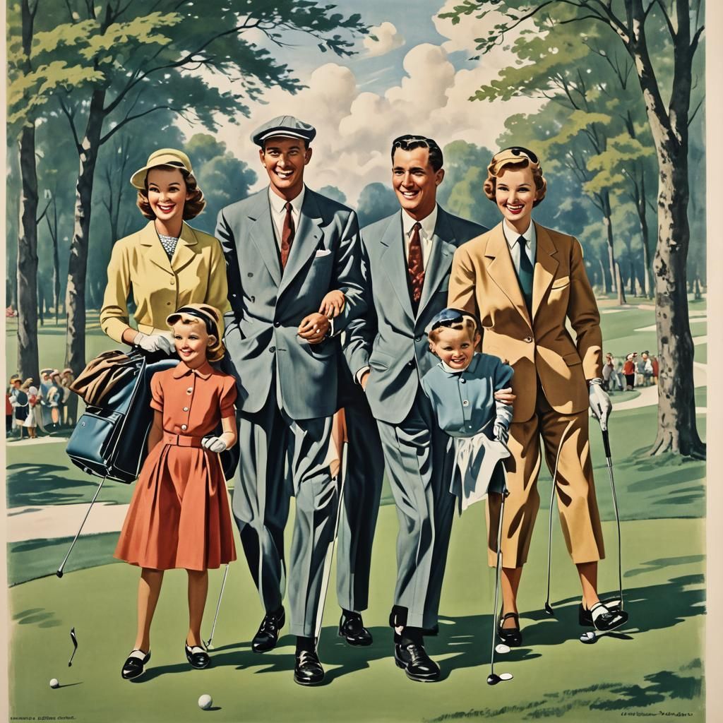 Glamorous Golf in 1950s Style Illustration
