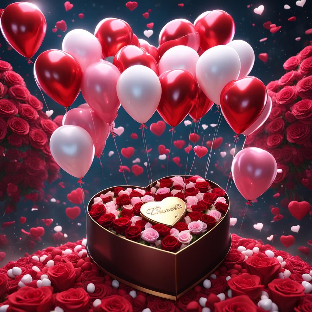 Romantic Valentine's Day Celebration with Roses and Balloons