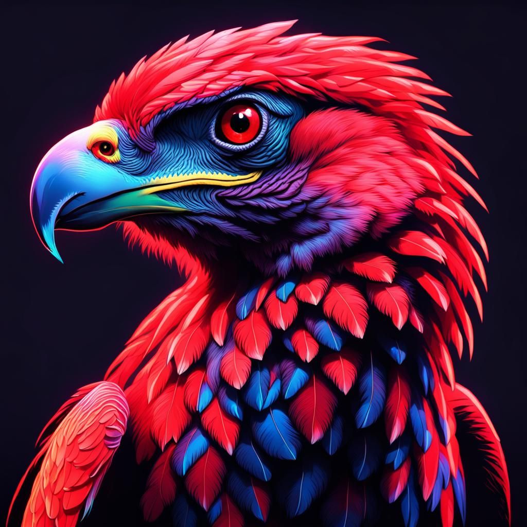 Red Raptor in Synthwave Neon Retro Style