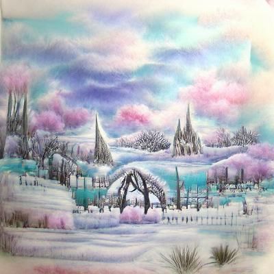 Pastel Gothic winter wonderland landscape