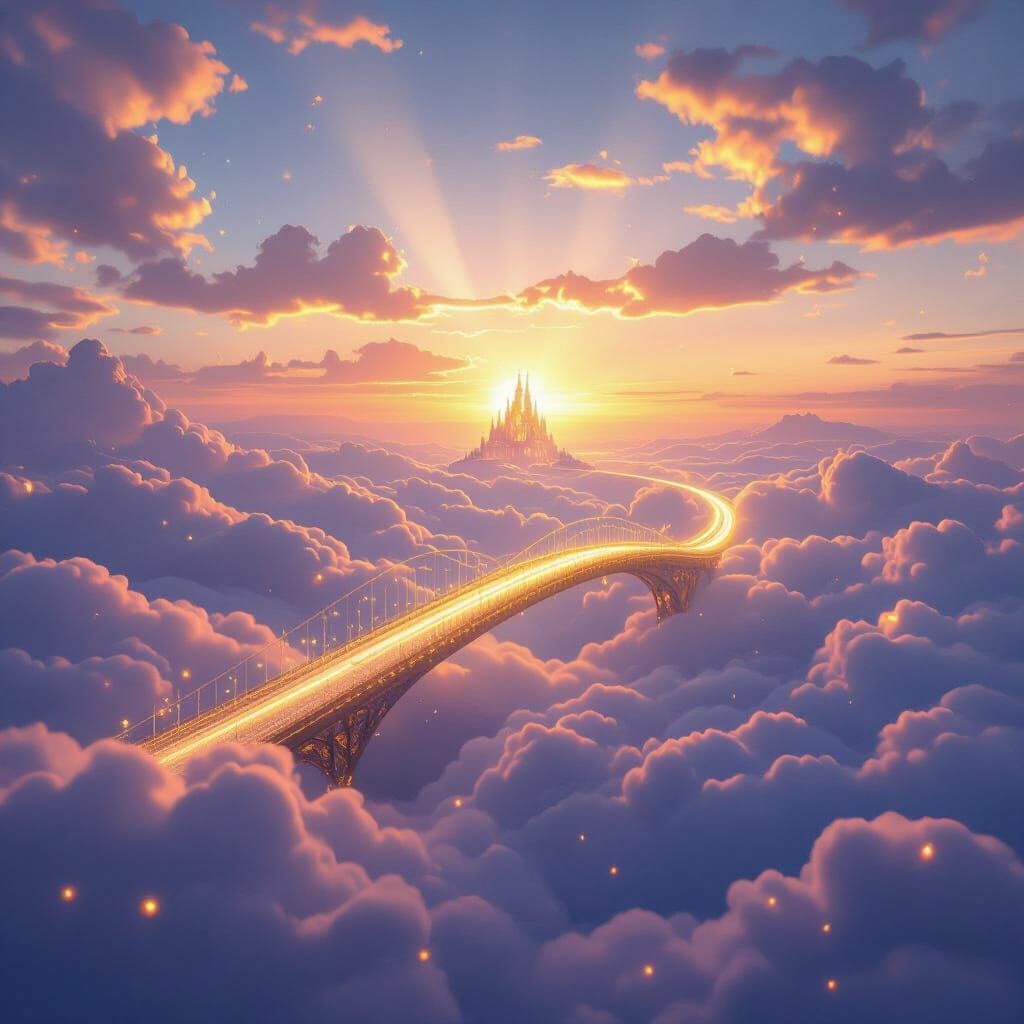 Golden Light Bridge Over Cloud Valley at Sunset