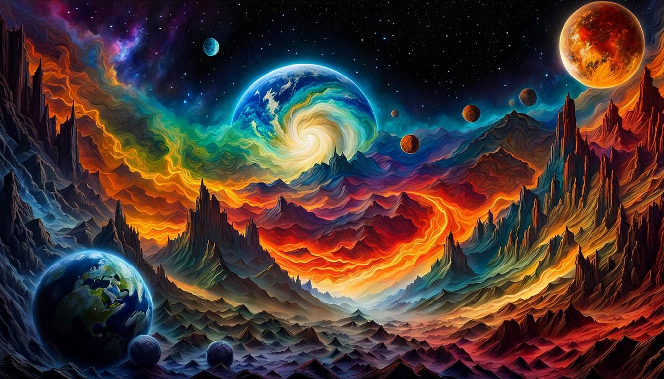 Cosmic Earth Art Masterpiece in Alcohol Ink Style