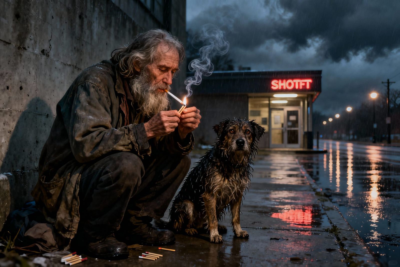 Wise Old Man Seeks Shelter on Cold Night