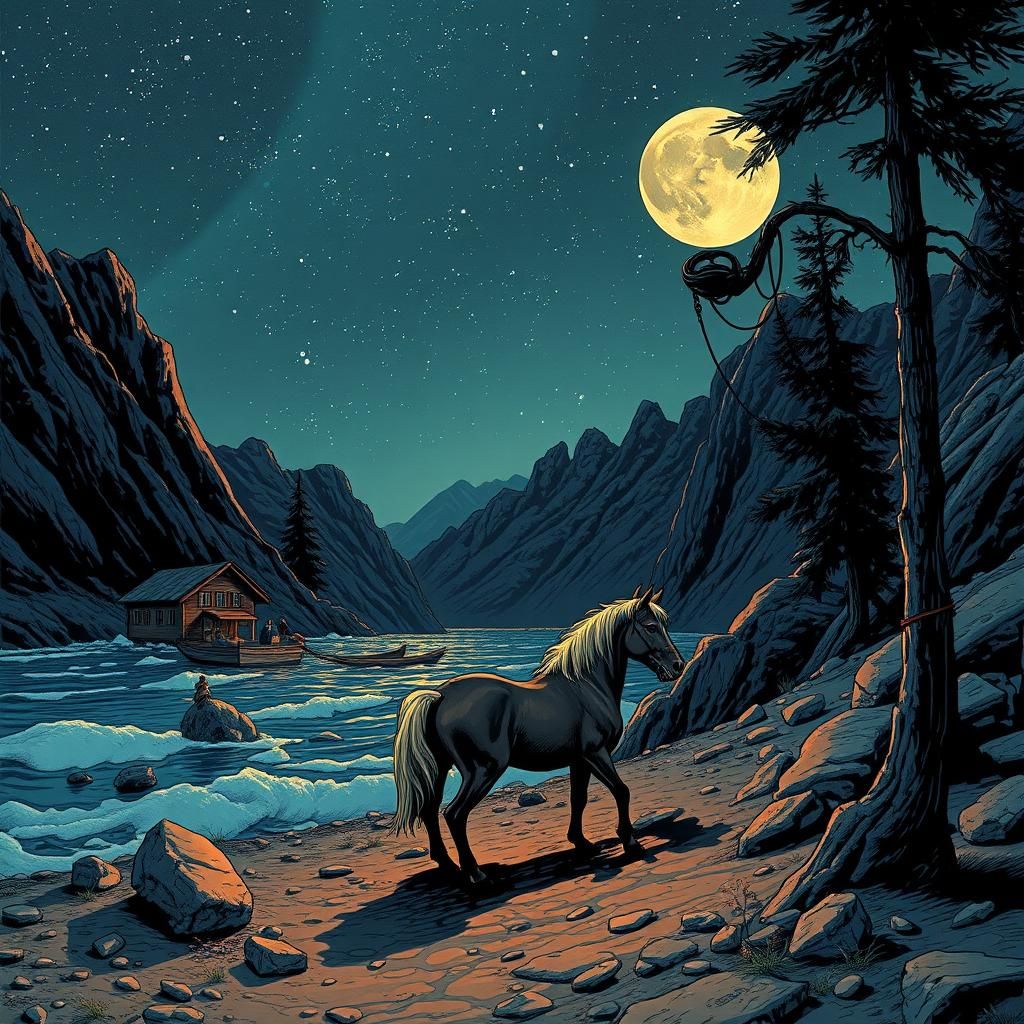 Sleepless Rider and Horse in Comic Book Art