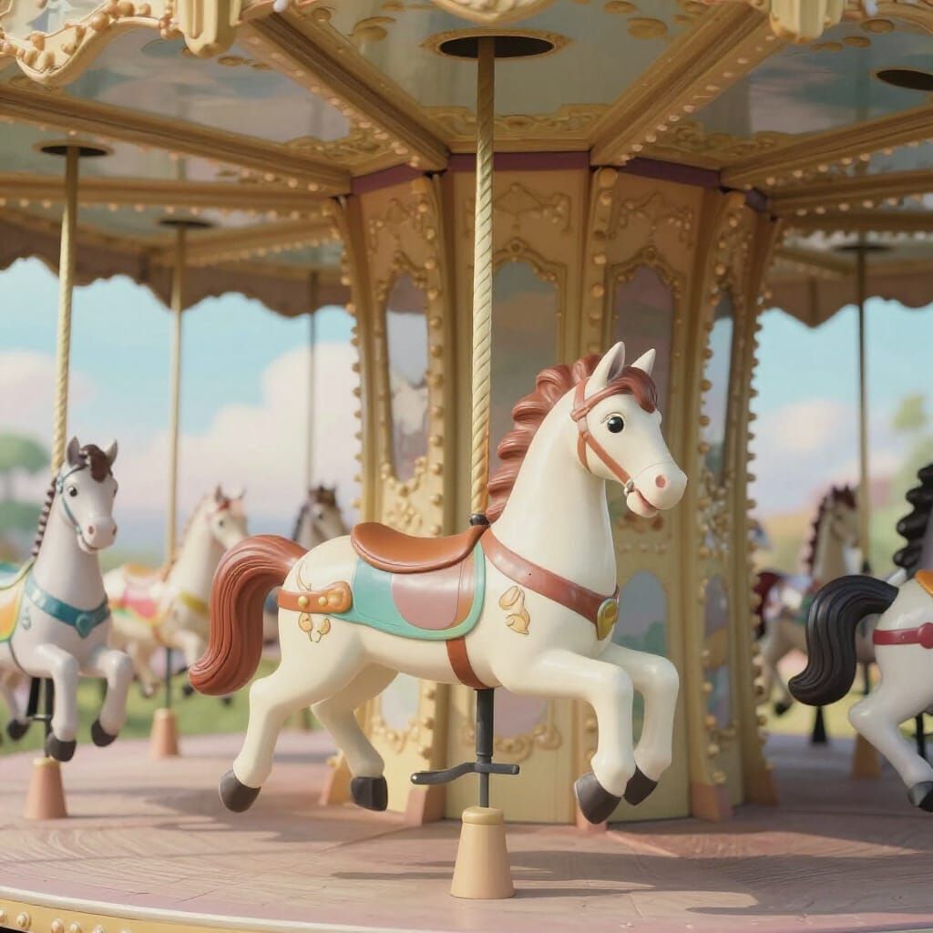 Vintage Carousel Horses Blend 3D and 2D Styles