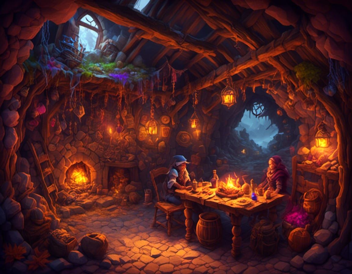 Isometric View of an Old Shabby Tavern Interior