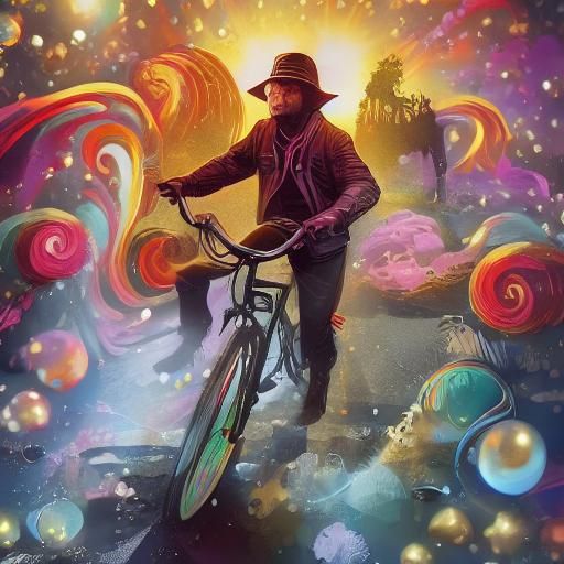 Wizard Rides a Futuristic Motorcycle in Knotwork Style