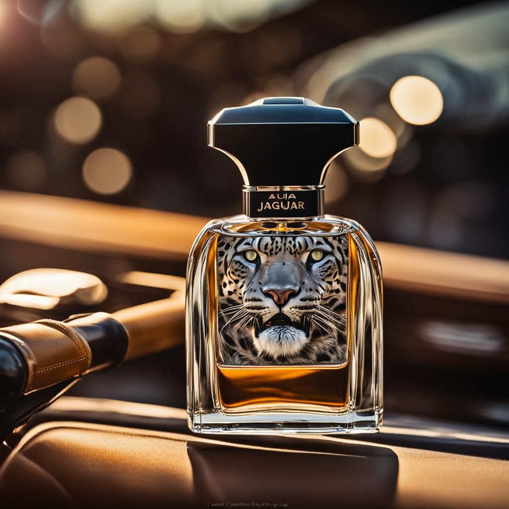 Perfume Ad with Jaguar on Car Hood