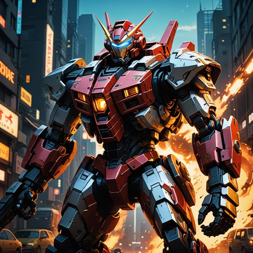 Mecha Anime Vehicle Charges Forward in Vibrant Cinematic Sty...
