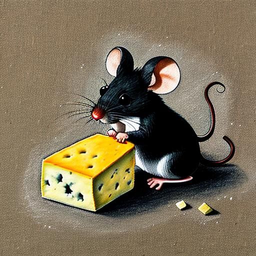 Charming Chalk Art of Mouse Eating Cheese