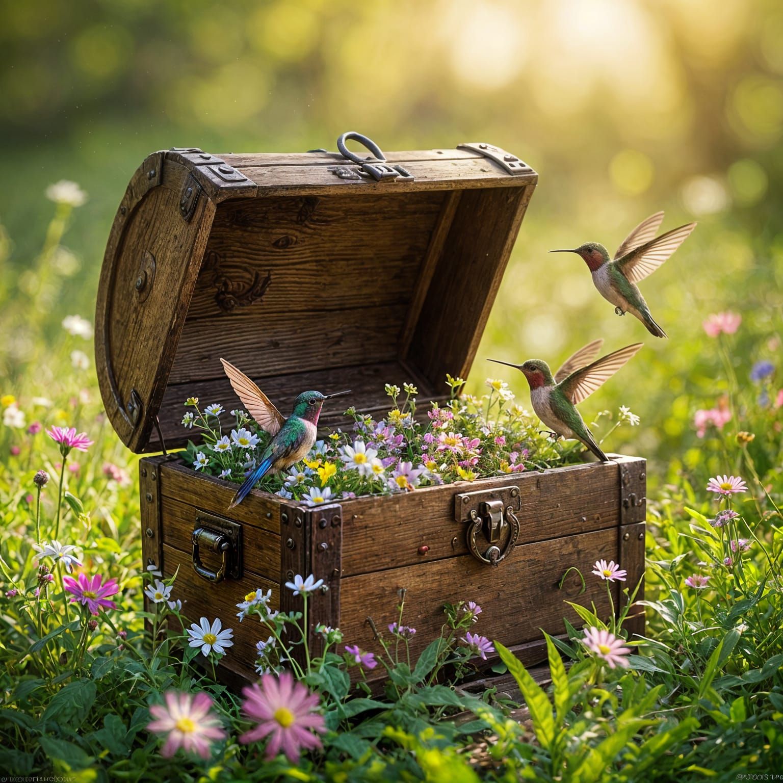 Open Treasure Chest in Sun-Dappled Meadow