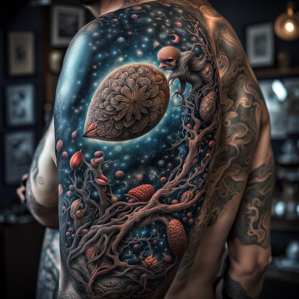 Cosmic Fantasy: Man with Seed Tattoos in HDR