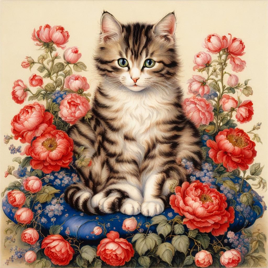 Cute Cat Portrait in Hilliard Style